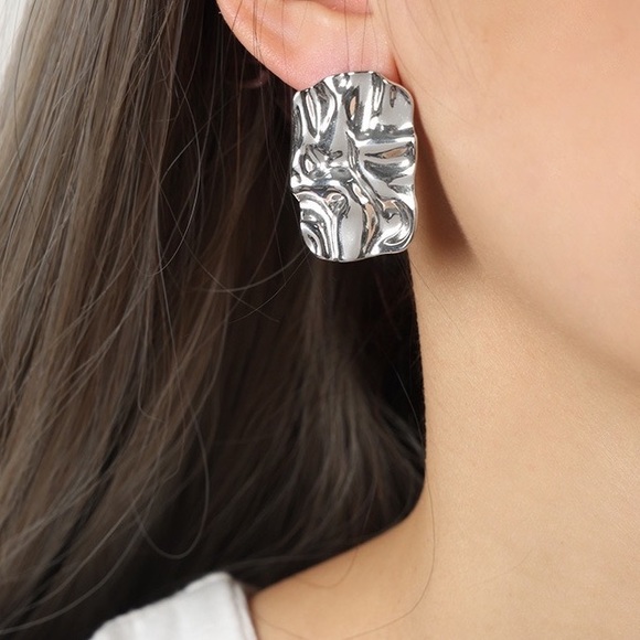 Silver Rectangular Earrings*Lightweight Earrings*Waterproof and Sweatpro… - Picture 4 of 7